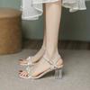Sandals with skirt new summer not tired high heels French small pearl transparent crystal thick heel sandals women