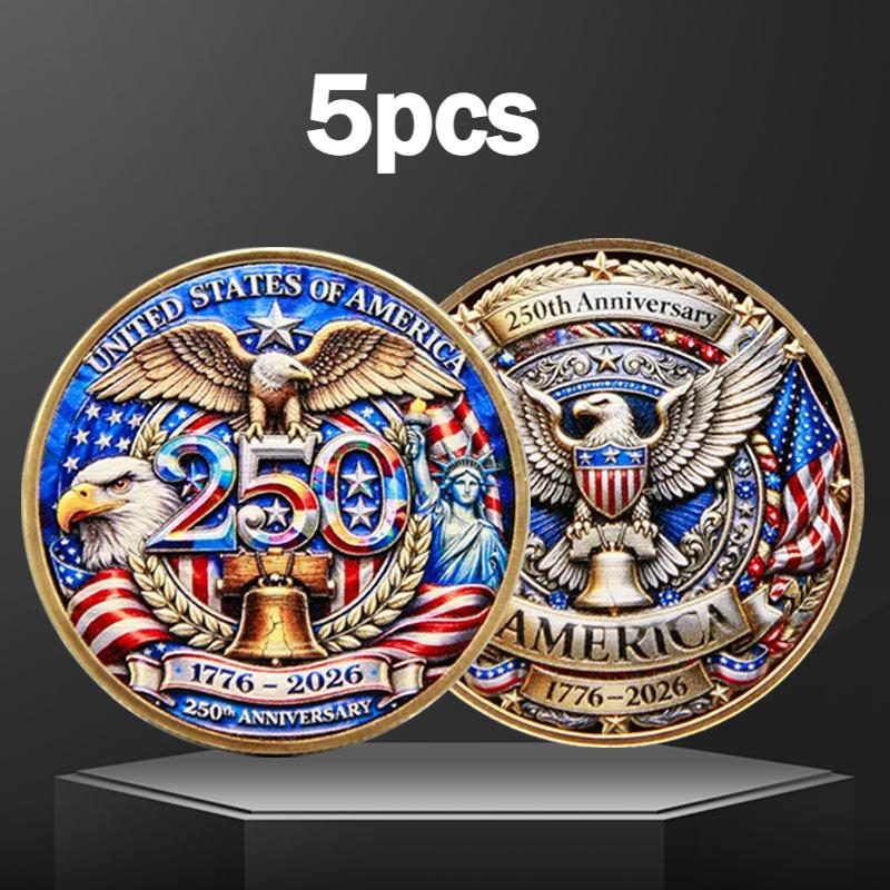 5pcs 250th Anniversary Commemorative Coin, Bald Eagle Coin 1776-2026 Anniversary Commemorative Coin, Collectible Commemorative
