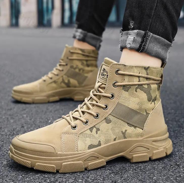 Fashion Retro Camouflage Design Thick Soled Casual Short Boots for Men Autumn 2025 New High Top Comfortable Non Slip Fashion Ankle Boots