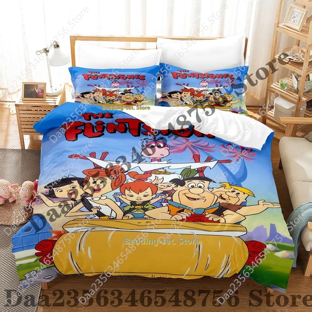 Personality Flintstones Beding Set Carton Anime thre-piece set Adult People Kid Bedrom with Soft Fabric Duvetcover Sets 3D Kawai couete
