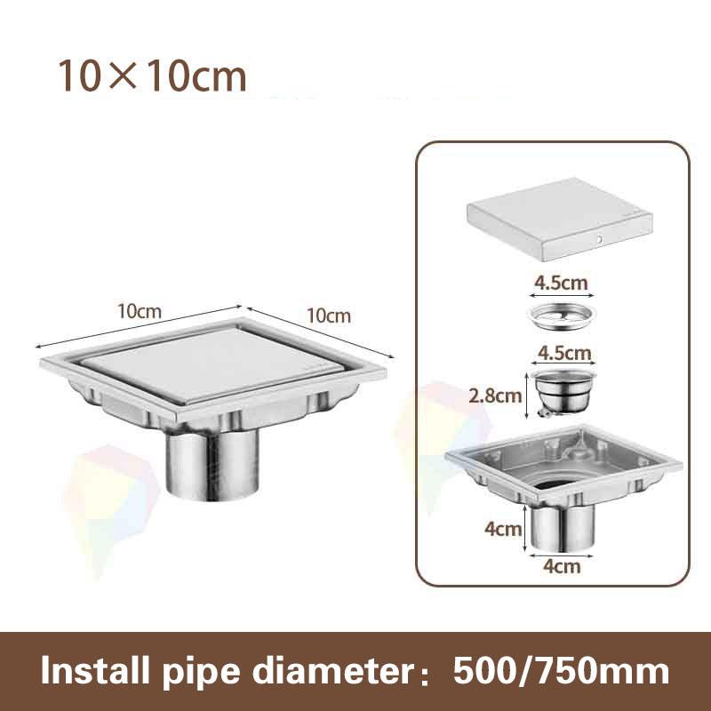 Hidden Square Floor Waste Drain Anti-Odor Floor Drain Bathroom Grates Shower Drain 304 Stainless Steel Flow Drainer Plug Cover