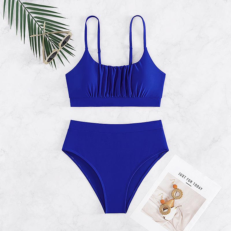 2024 European & American Style Solid High Waist Bikini - Sexy Split Swimwear