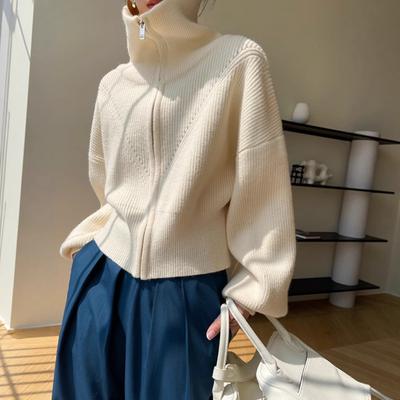 Laid-back Style Zipper Knitted Cardigan for Autumn and Winter Casual Loose and Soft Sweater Coat for Women