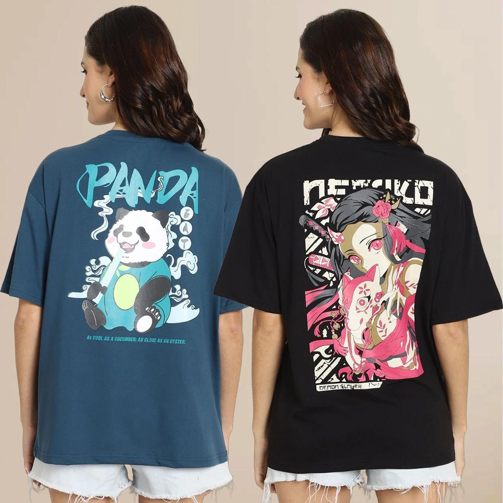 Pure Cotton Summer Wear Oversized Round Neck Half Sleeves T-shirt Pack Of 2