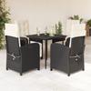 Vidaxl 5-Cz. Juego de Muebles de Jardín con Cojines, Negro, Ratán Sintético