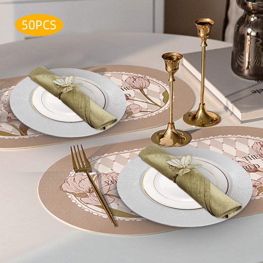 50pcs Silver Charger Plate Set - Round Modern Disposable Plates for Wedding, Party, Banquet - Elegant PP Plastic Serving Trays