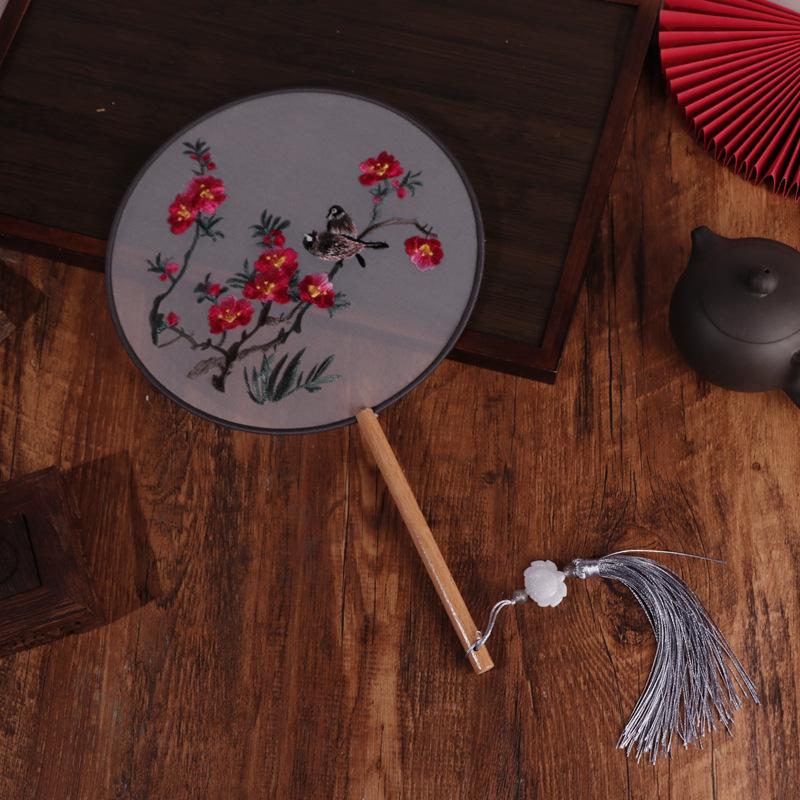 Chinese Double-Sided Embroidered Round Fan for Hanfu or Qipao Dance Performances