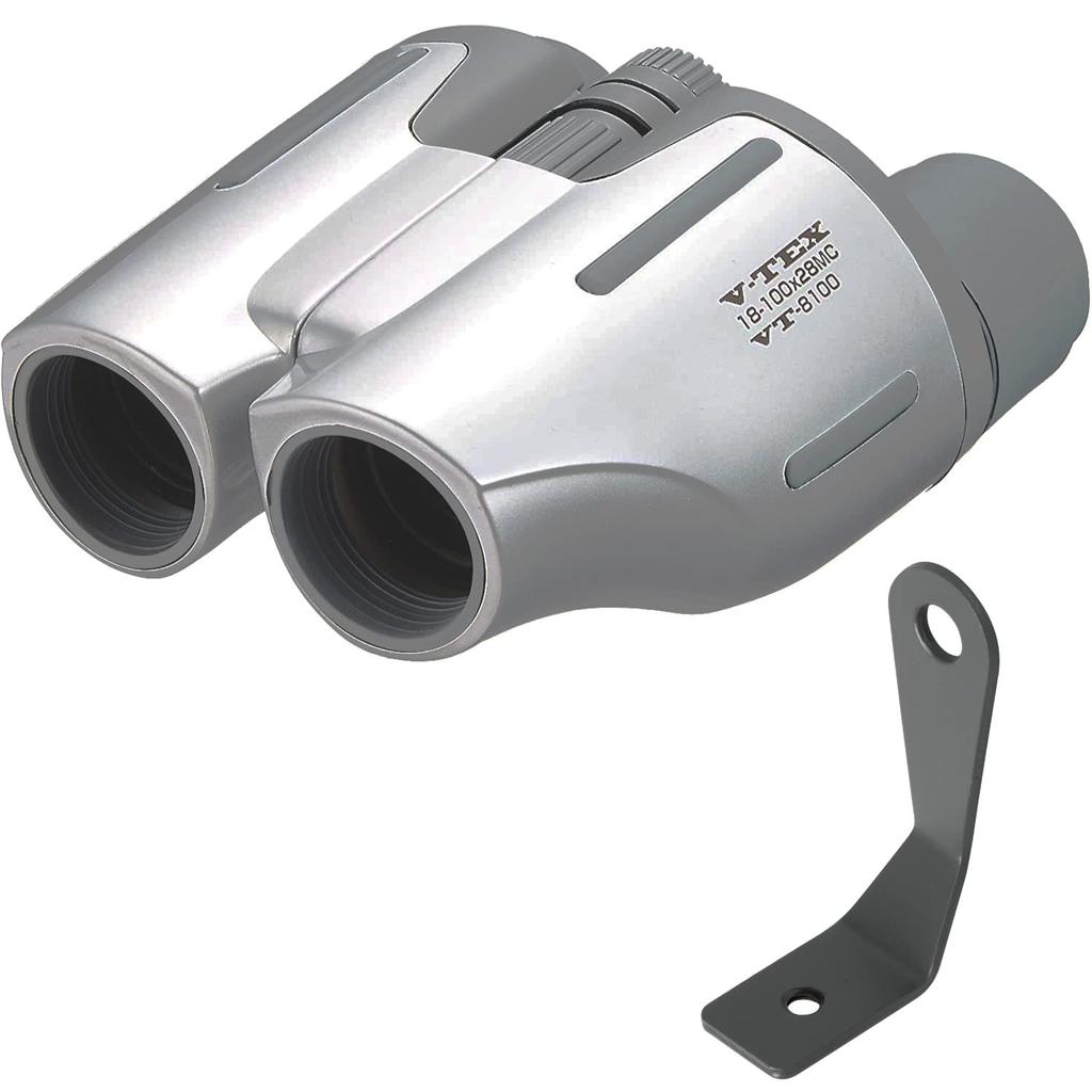 KENKO V-TEX 18-100x28 Porro Prism Binoculars, 18x-100x Magnification, 28mm Diameter, Silver, VT-8100
