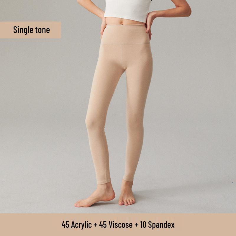 Women's High Waist Fleece-Lined Stretchy Warm Leggings - Acrylic Antibacterial, Slim Fit, Thickened for Autumn