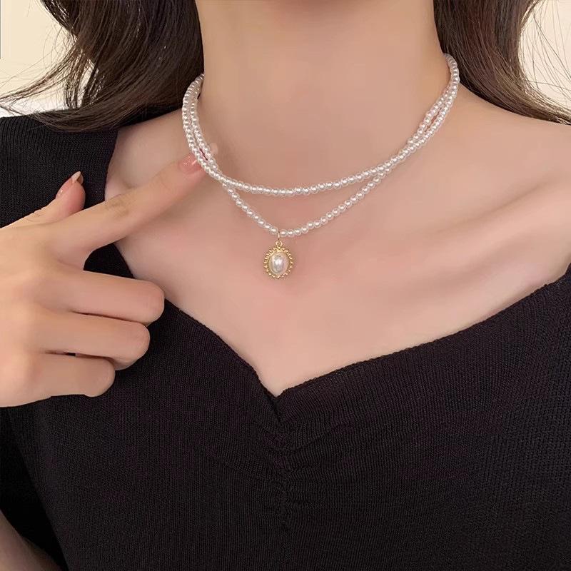 Light luxury elegant pearl water drop fringed rhinestone collarbone chain fashion temperament celebrity high sense necklace new trend
