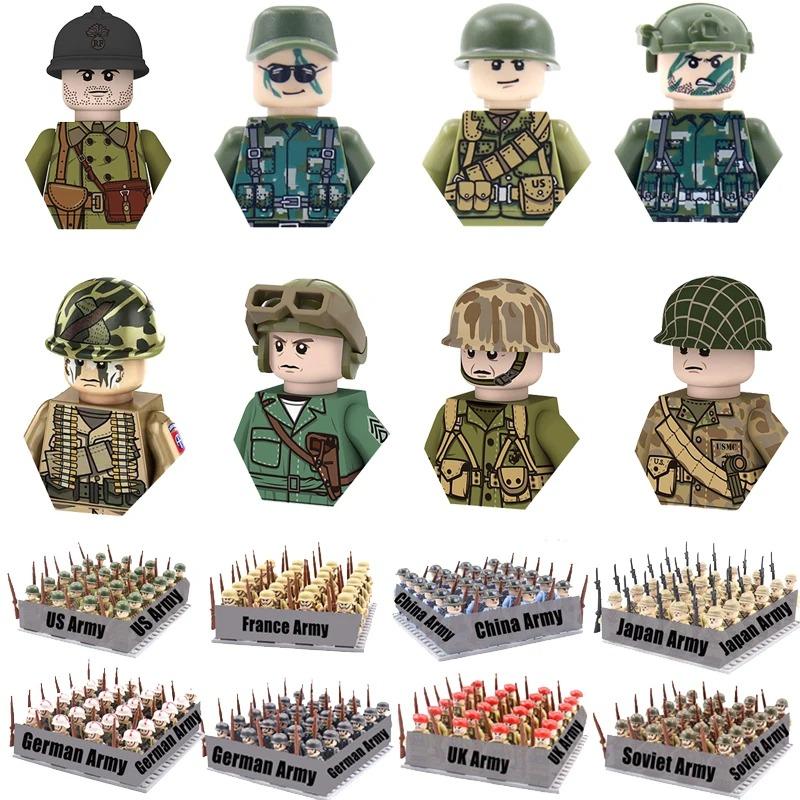 Seconde Guerre mondiale soldat militaire set de briques miniatures armée poupée humanoïde figurine d'action Corps des Marines jouet brique cadeau pièces de soldat