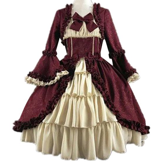Lady Retro Square Neck Tight Waist Bowknot Medieval Dress Cosplay Party Costume