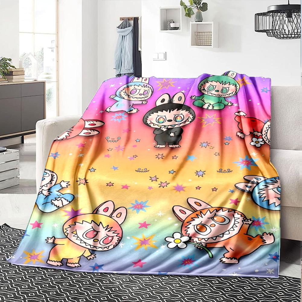 Kawaii Bubu Print Flannel Blanket High Quality Warm Comfortable Cover for All Seasons Perfect for Gifts Home Decor