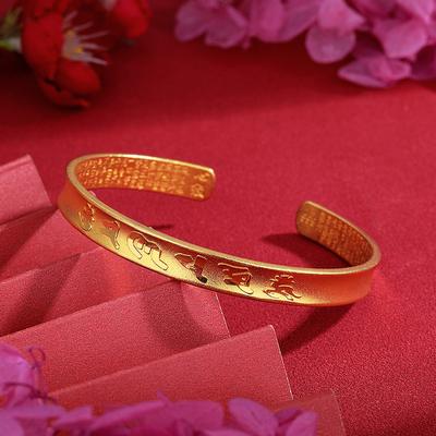 Nuovo Bracciale Aperto con Sei Caratteri Veri Sutra del Cuore per Moda Donna Versatile Stile Etnico Aperto Regolabile Semplice