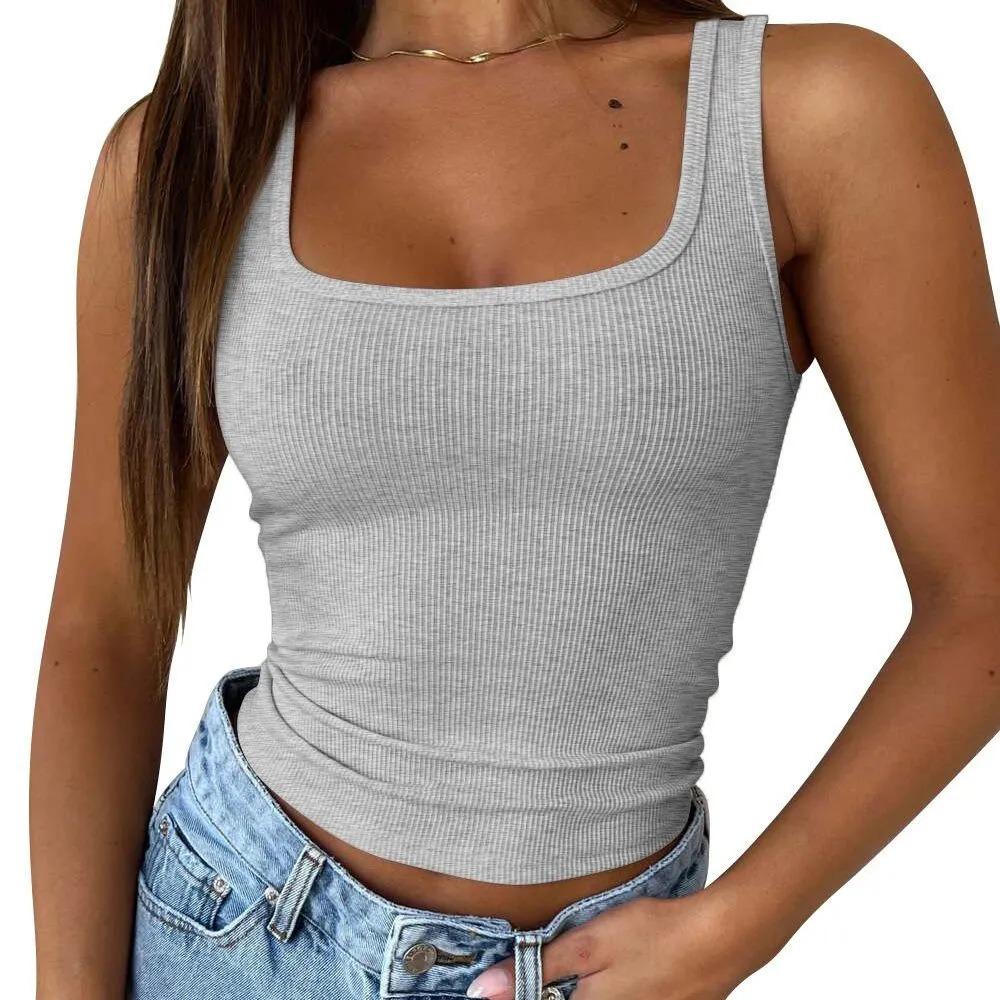 Ribbed Crop Tops Women Solid Color Square Neck Camis Camisole Fashion Tube Top Female Sleeveless