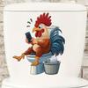 Coq de dessin animé drôle jouant au smartphone Sticker mural de toilettes Auto-adhésif Imperméable Amovible Décoration murale de salle de bain Maison Art