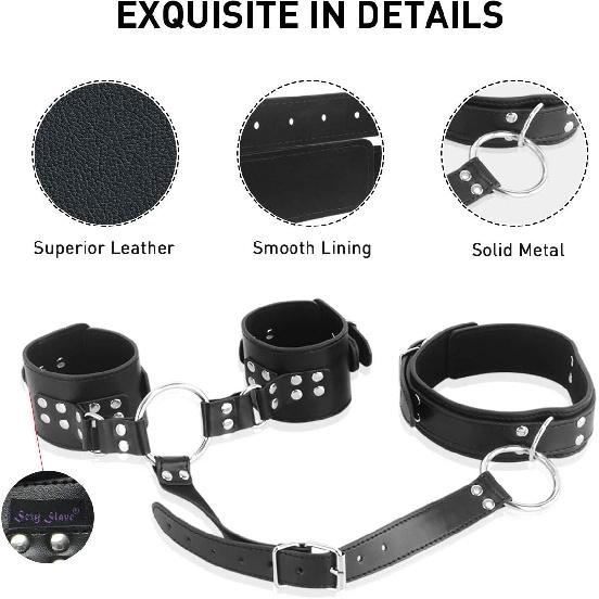 BDSM Bondage Neck to Wrist Restraints Set Leather Kits Sex Bondage Set Sex Games CouplesNeck