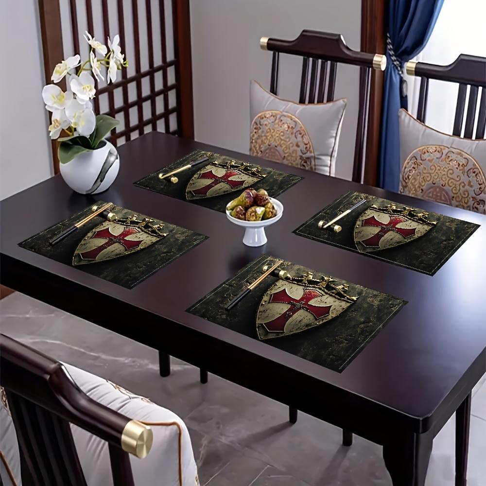 Set of 4 Placemats Medieval Shield Crown Design Vintage Table Mats for Dining Table Kitchen Decor