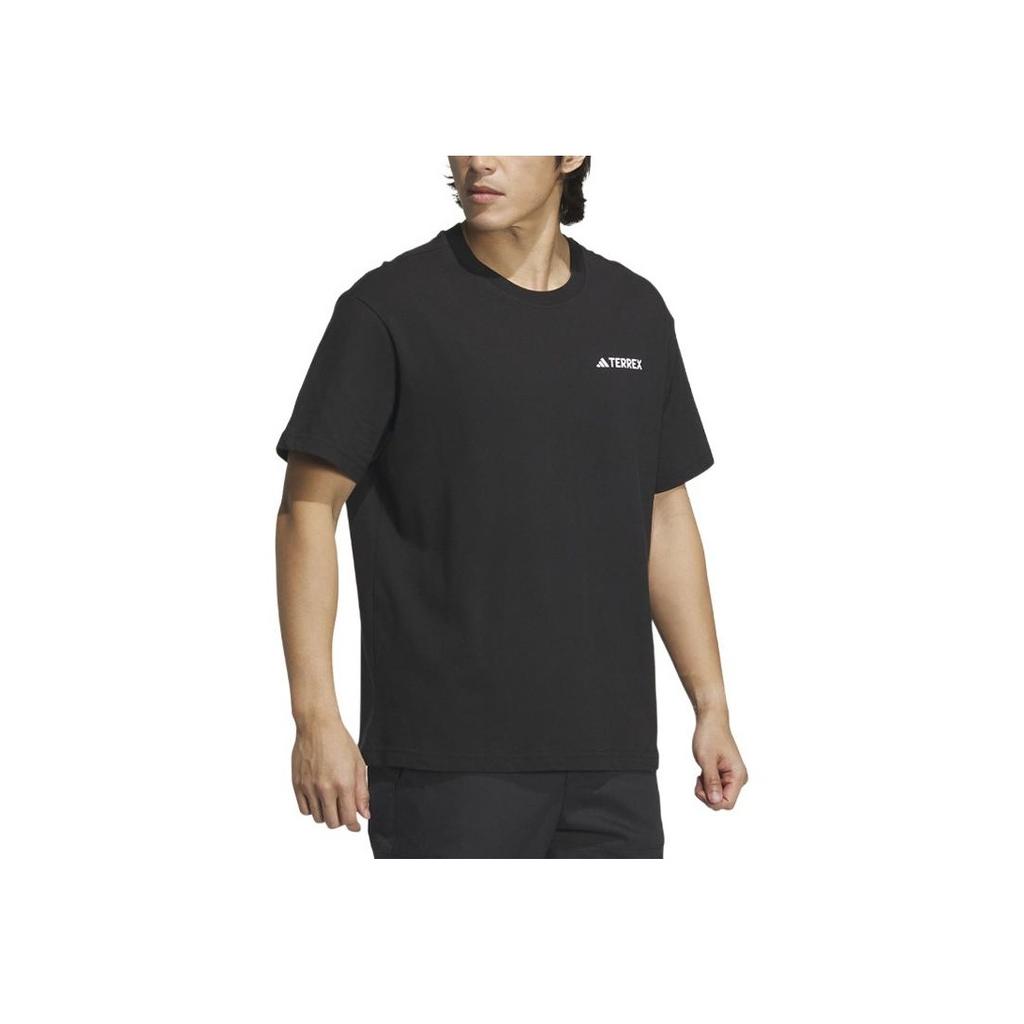 Adidas Letter Print Round Neck Short Sleeve T-Shirt Unisex Tops Black IC1945