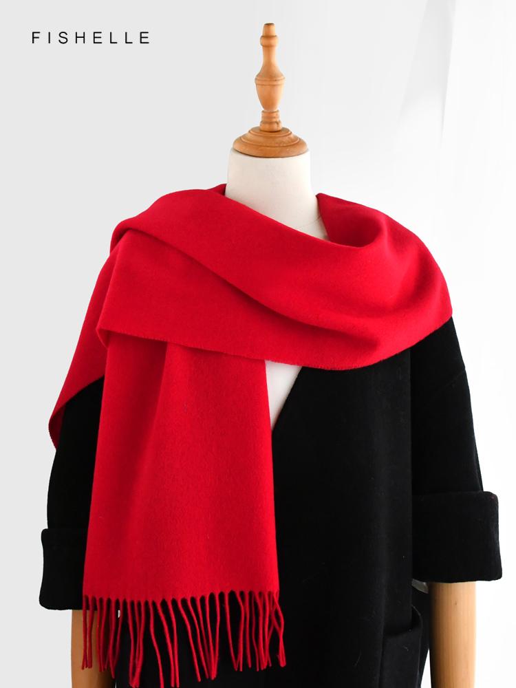 Red Claret Pure 100% Wool Scarf for Women's Thin Warm Shawl Winter Solid Color Wine Red Men Scarves New Year's Gift