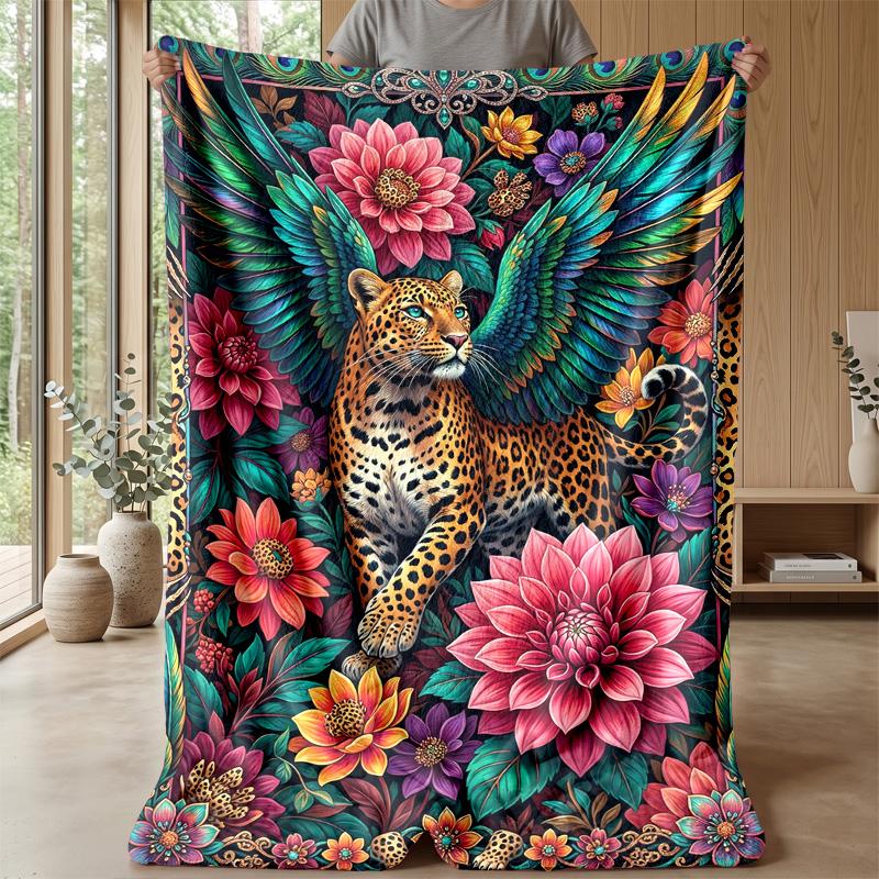 Leopard Roses and Bows Theme Blanket Lightweight Warm Flannel Blanket Decorative Throw Blanket for Home Decoration