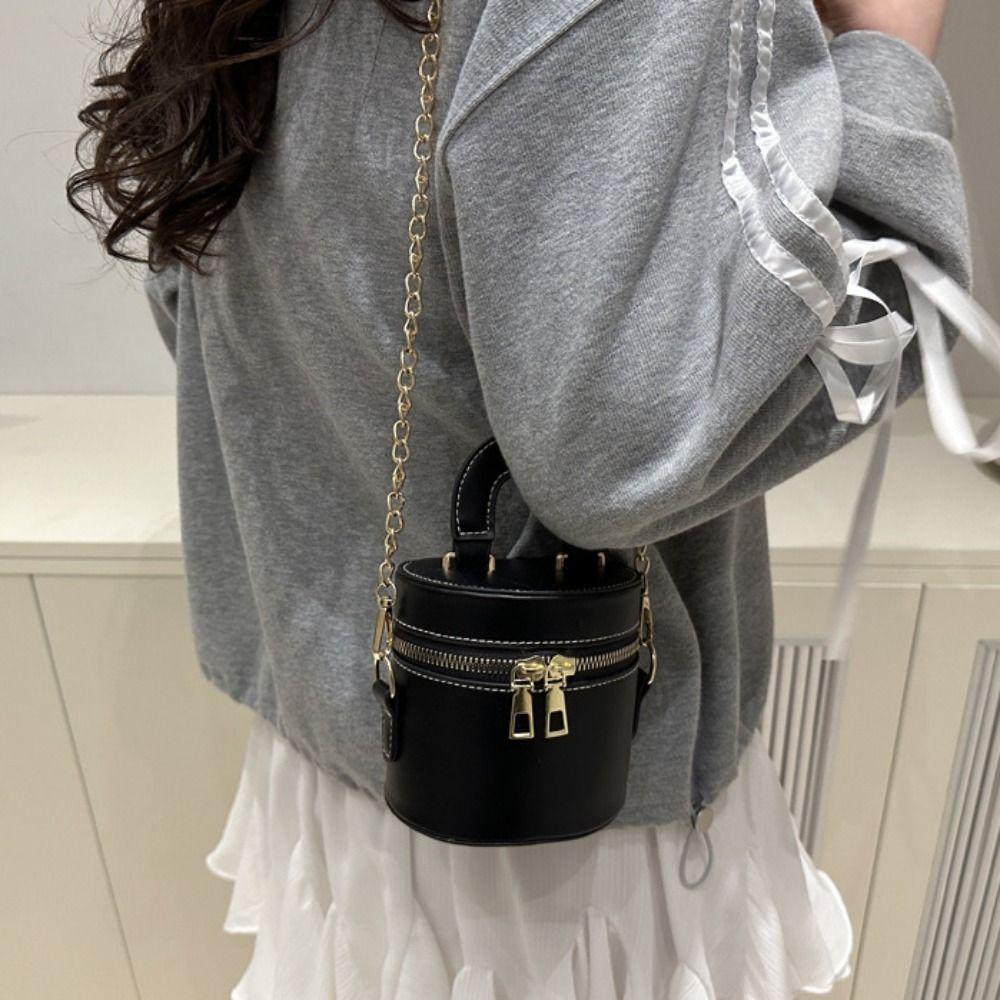 PU Leather Mini Lipstick Bag Minority Design Cylinder Bag Personality Box Crossbody Bag  Girls