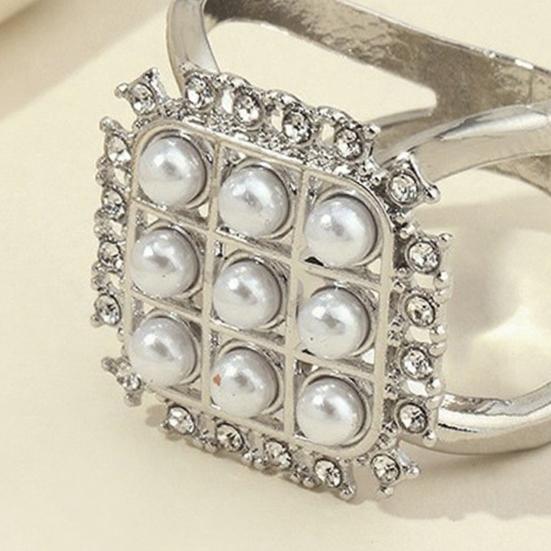 Square Faux Pearl Scarf Ring Rhinestone T-shirt Tie Clip Shawl Silk Scarves Ring Wrap Holder Clasp Slide Buckle Women Clothing Accessories
