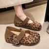 Temperament Retro Leopard Print Single Shoes Women's 2025 Spring and Summer New Flat Bottom Shallow Mouth Pointed Head One-word Buckle with Mary