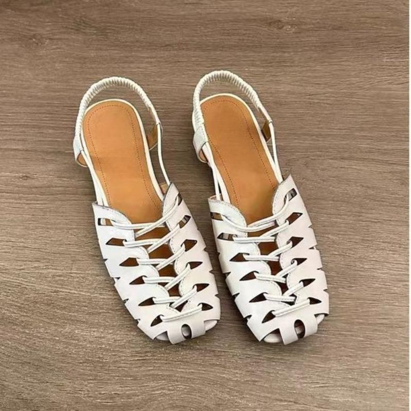 Vintage Simple Woven Cutout Roman Shoes Women s One Strap Block Heel Baotou Shallow Mouth Versatile Low Heel Sandals 35