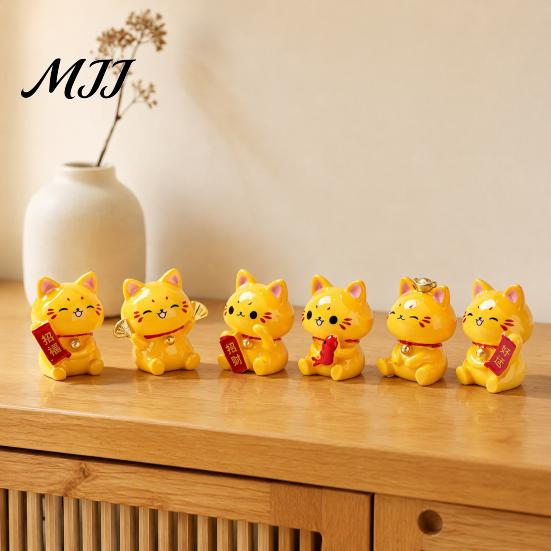 Decorative Charms for Creative Projects 6PCS Mini Yellow Cat Figurines, Symbolizing Good Luck And Prosperity Tiny Small Figurines Tabletop Decoration