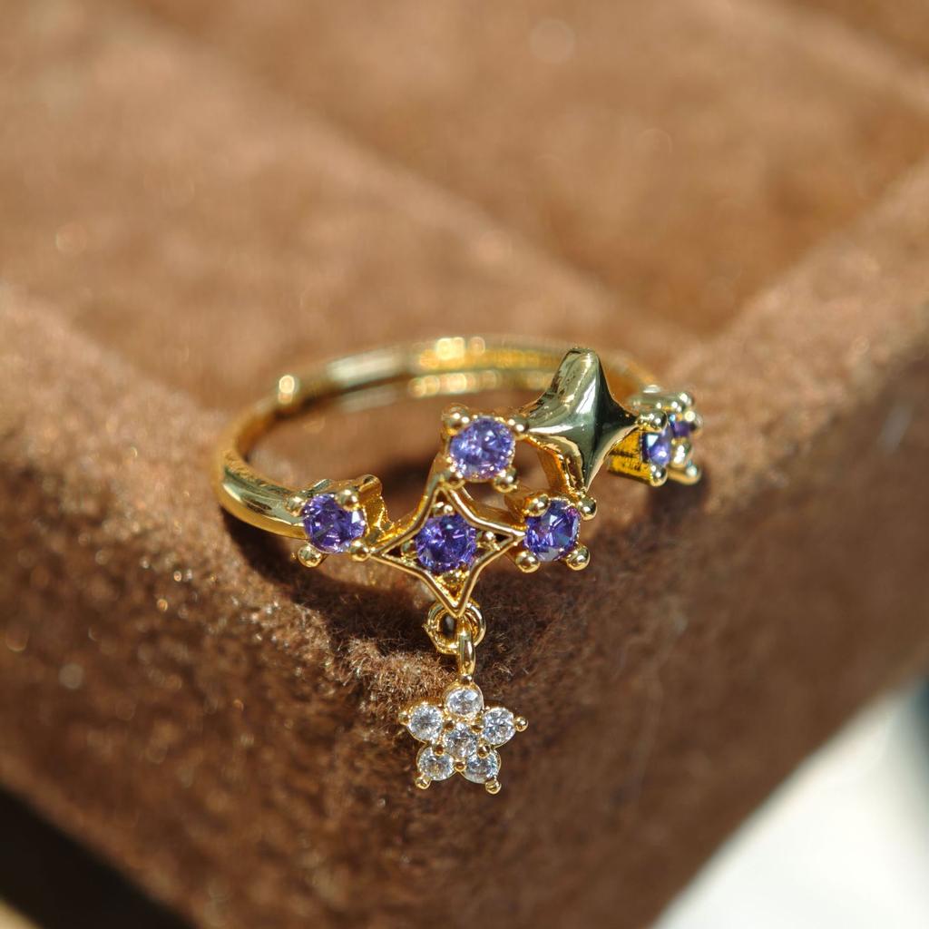 Anillo de Esmalte Vintage Cepillado de Lujo Ligero Rubí Morado Diamante Anillo para Dedo Índice Anillo Apilable Estilo de Uso Accesorios Premium Versátiles