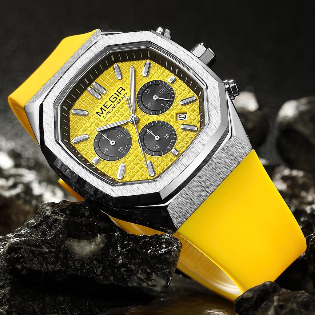 MEGIR Chronograph Fashion Sport Casual Watches for Men Silicone Waterproof Quartz Wristwatch Date Clock Reloj Hombre 2215