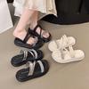 Thick-soled cool slippers for women to wear 2025 summer new rhinestone muffin versatile two wear sandals one-word beach slippers