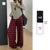 La Chapelle Women's High-Waisted Plaid Wide-Leg Pants