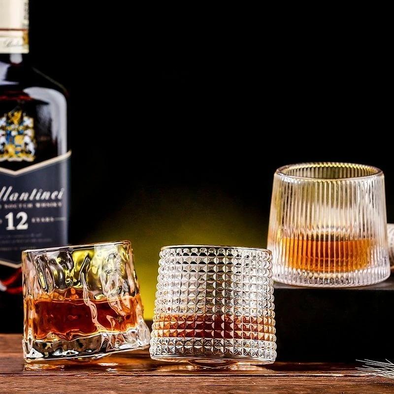 Creative Crystal Whiskey Glass Old Fashioned Rocks Glasses Tumblers Glassware for Cocktail Scotch Spinning Tops Design Glasses