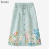 ZANZEA Women Loose Elastic Waist Casual Floral Print Skirts