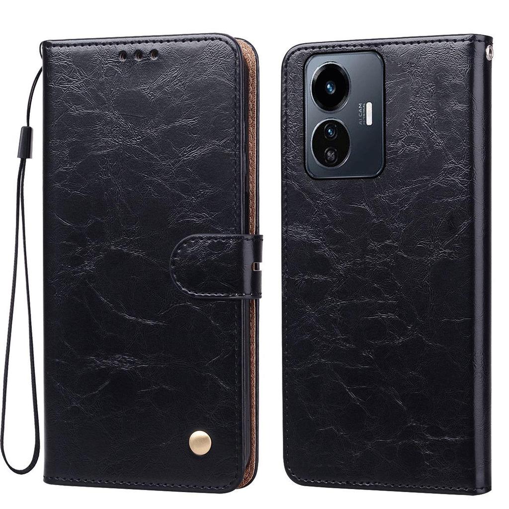 Vintage Crazy Horse Texture PU Leather Flip Wallet Phone Case for Vivo Y77 5G Card Holder Kickstand Shockproof Protective Cover