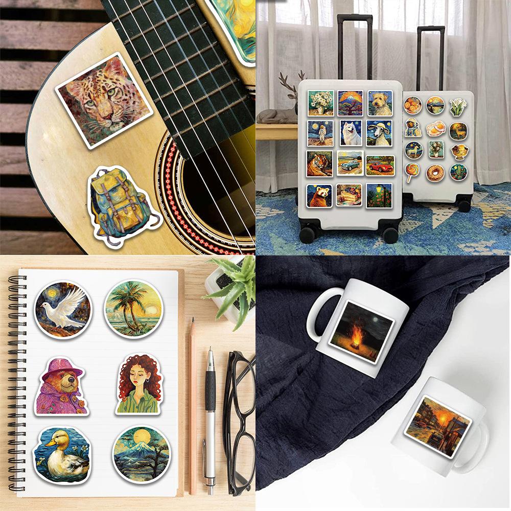 50 Cartoon Oil Paintings, Everything, Graffiti Stickers, Personalized Decorative Guitar Notebook Suitcase DIY Waterproof Stickers