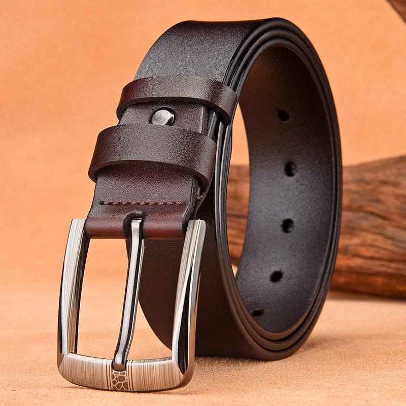 Men'S Pin Buckle Leather Belt, Casual Cowhide Wide Men'S Belt, Young And Middle-Aged Simple Belt