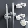No-hole Wall-mounted Mop Rack Plastic Multi-functional Storage 2 Mop Hooks Adhesive Broom Rack Space-saving