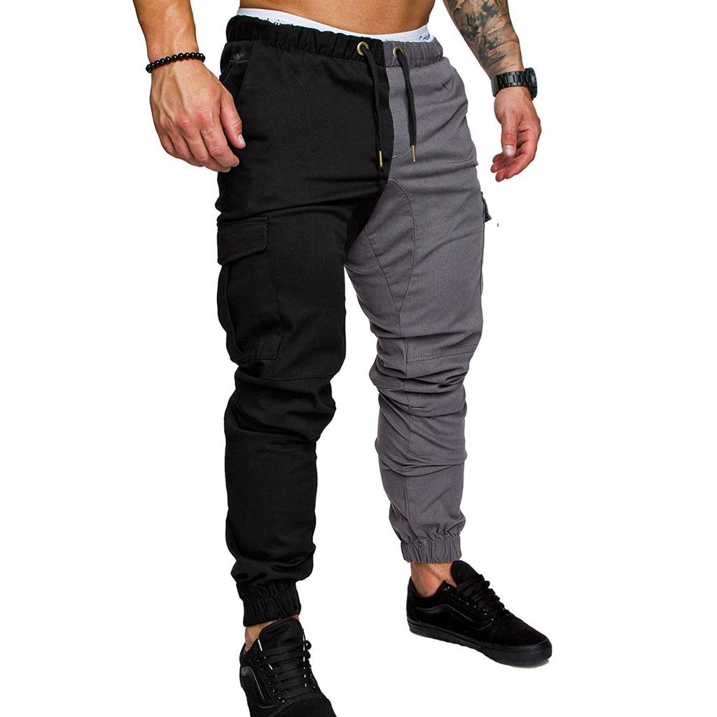 Men's Fashion Casual Pants Elastic Band Sweatpants Cotton Loose Patchwork Pants