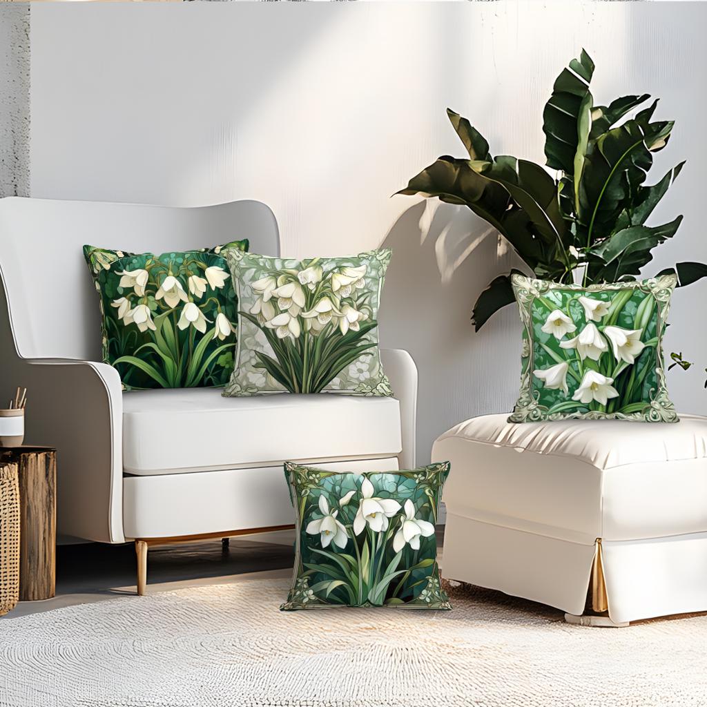 4pcs/set Valley Lily in Art Nouveau Cushions Pillowcase Polyester Cushion Cover Throw Pillow Pillowcover Home Car Sofa Decor