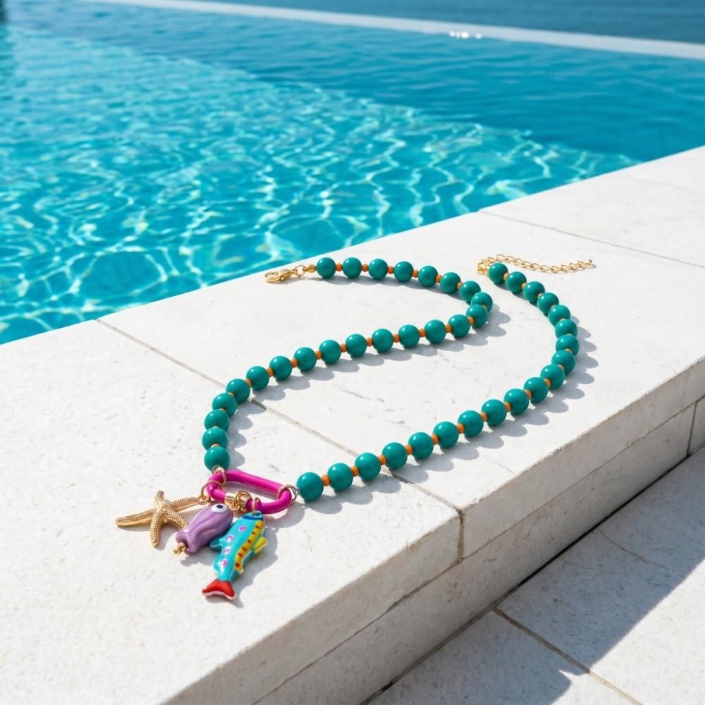 Ornaments Bohemian Resin Beaded Necklace Adjustable Beach Beaded Necklace Daily