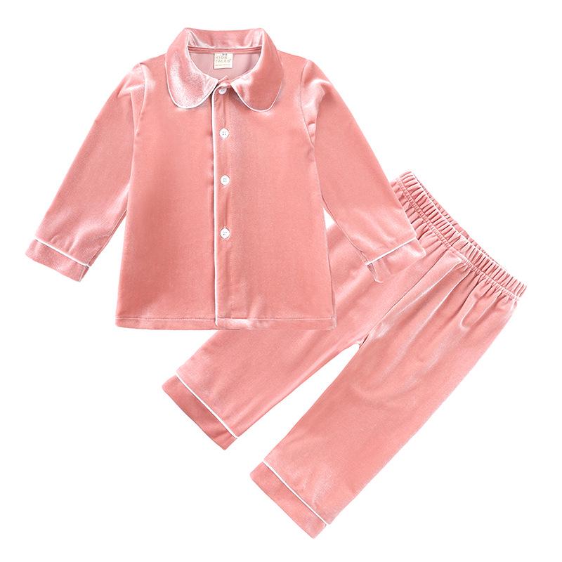 Children's Gold Velvet Pajamas - Autumn/Winter Homewear for Boys and Girls