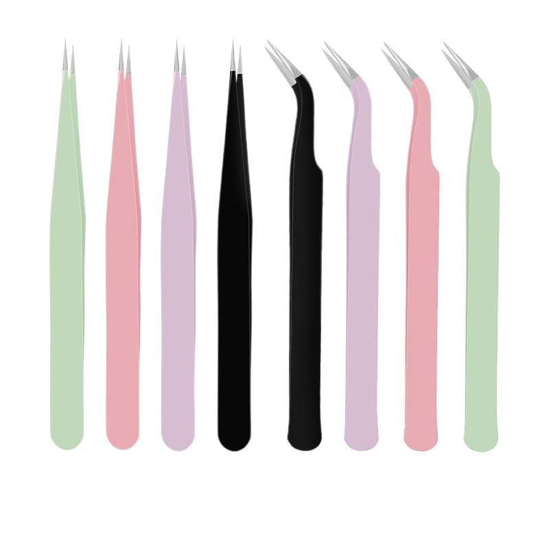 1Pcs Stainless Steel Eyelash Extension Tweezers Curved Straight Head Lashes Tweezer Non-magnetic Eyelashes Nail Makeup Tools