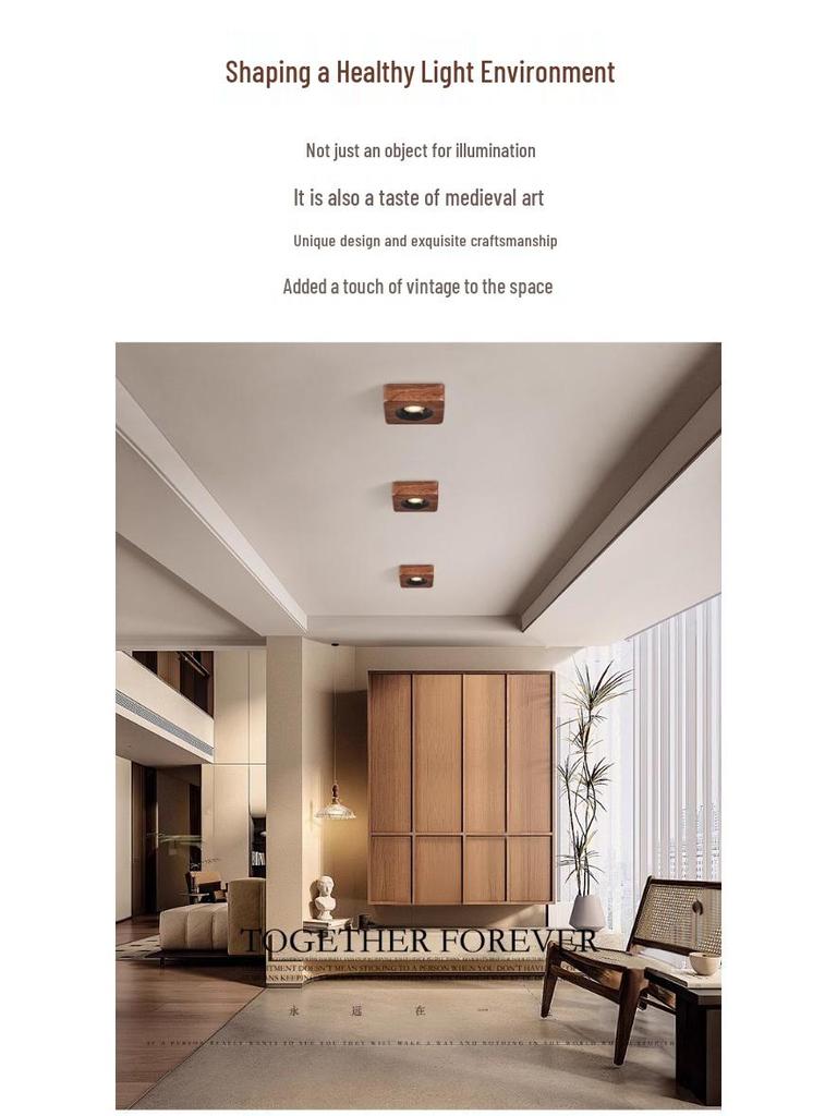 Chinese Walnut Wood 4-Head LED Gimbal Downlight for Living Room/Bedroom - Anti-Glare Design