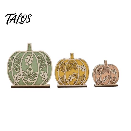 Autumn Theme Party Supplies 3Pcs Fall Wooden Pumpkin Tabletop Decor, Layered Cutout Maple Leaf Entryway Decorative Piece Figurine, Harvest