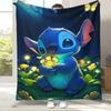 Cartoon Lilo Stitch Angel Flannel Blanket,Ultra Soft Warm Plush Throw for Home Bedroom Bed Sofa Cover Camping Picnic Gift