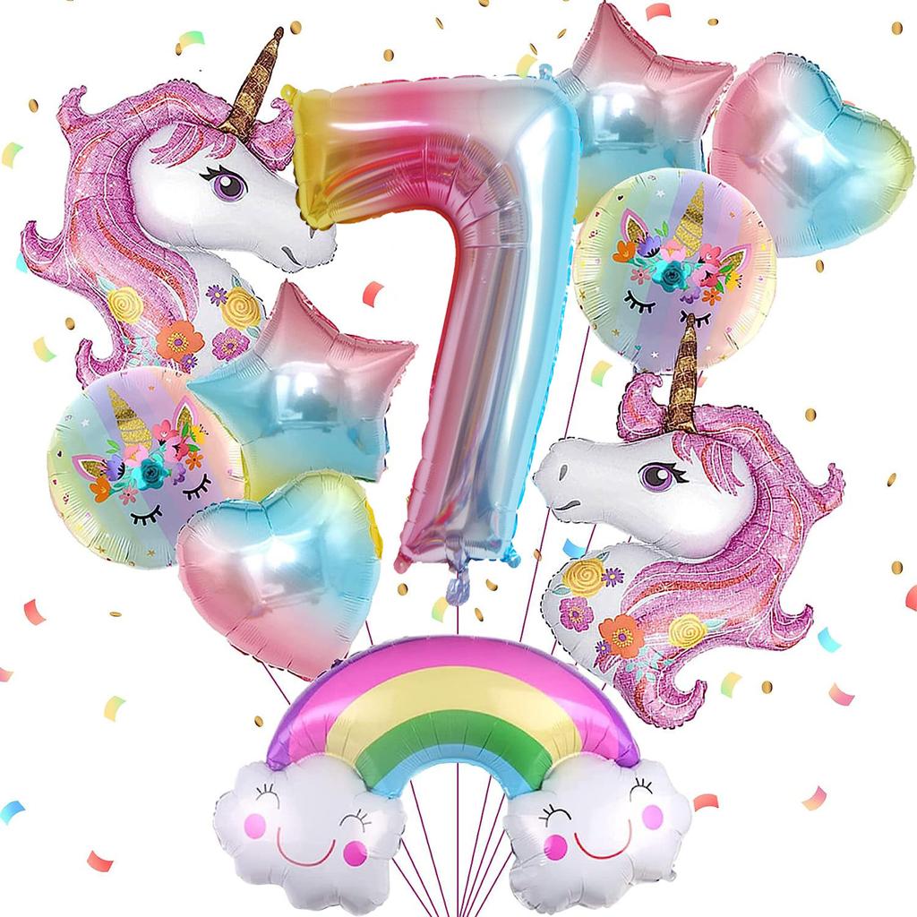 Unicorn Digital Balloon Set for Children's Birthday Party Rainbow 1-9 Birthday Party Balloon Decoration