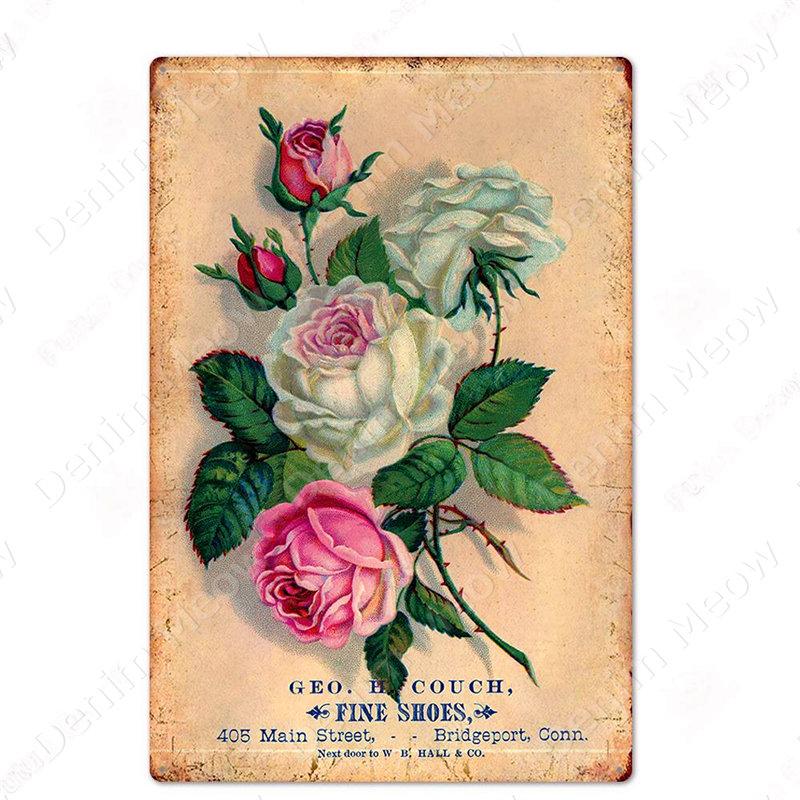Frisch geschnittene Blumen Vintage Metallblechschild Wandplakette für Floristen Garten Hinterhof Café Familiengeschenk Dekoration N